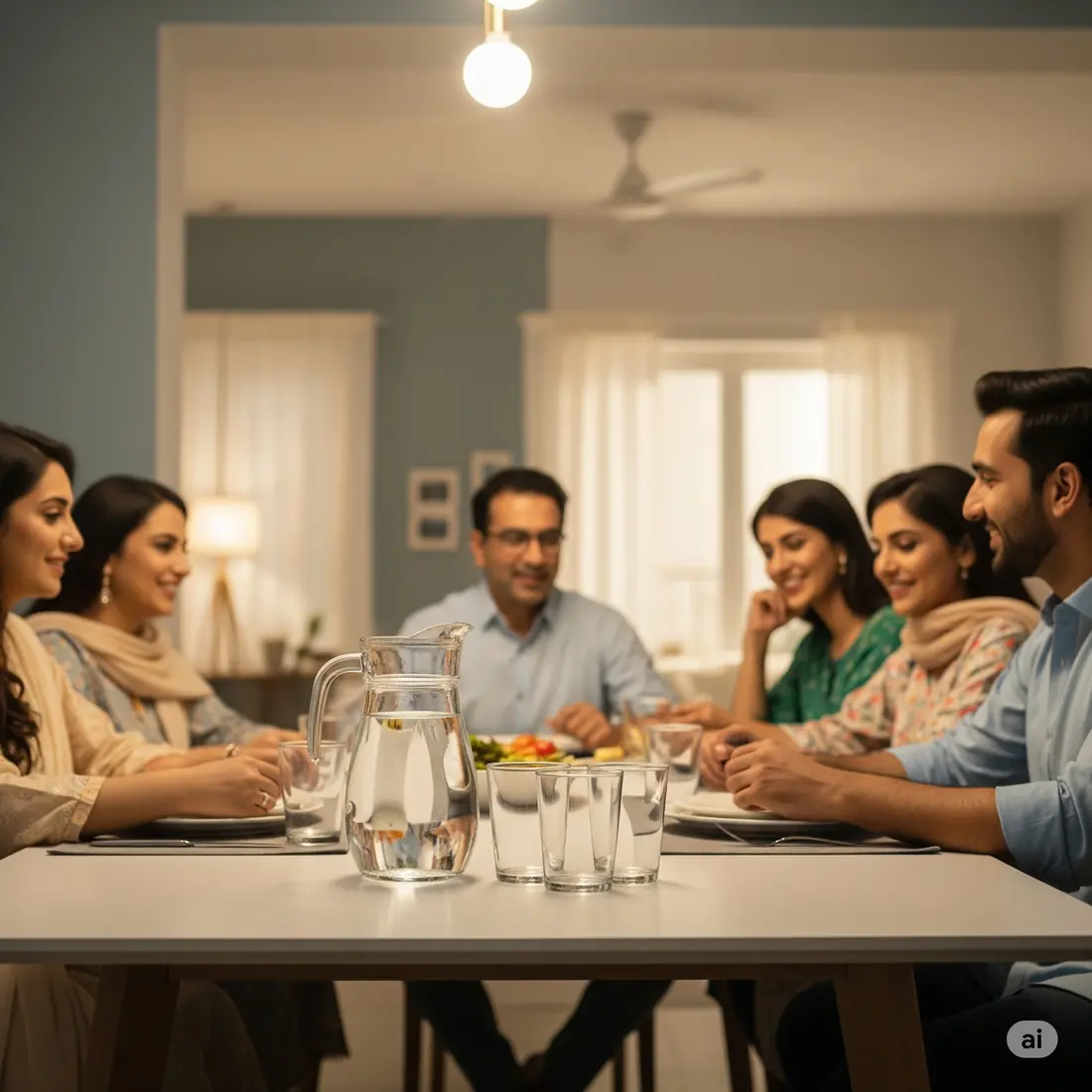 Family dinner with OxyPure water