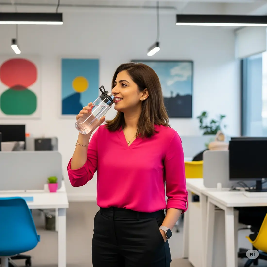Professional drinking OxyPure water at the office